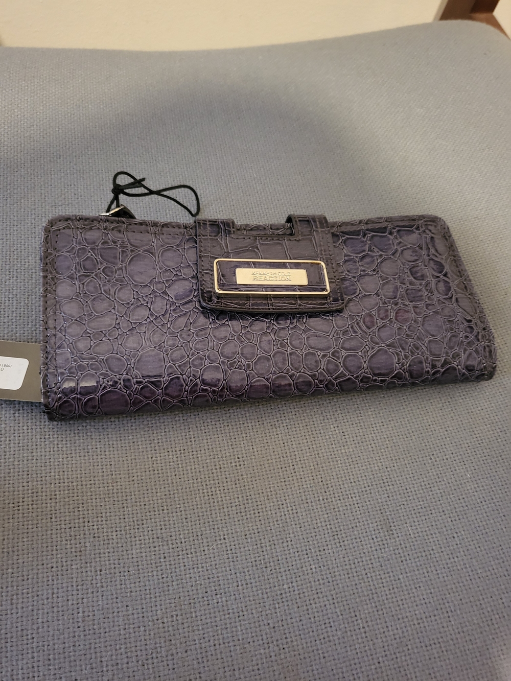 Kenneth Cole Reaction Dark Purple Croc-Embossed Wallet with Gold Plaque